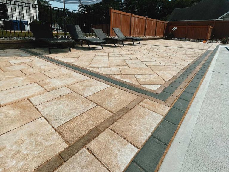 Beautiful custom paver patio installed in a Clifton Park backyard, perfect for outdoor entertaining.