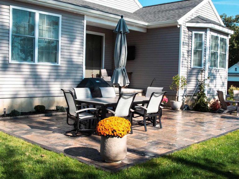 Paver patio new house designed by BlackDiamondDesign Landscaping in Niskayuna, NY